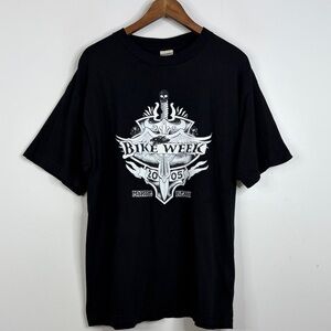 Vintage T Shirt Mens Large Black White Bike Week Myrtle Beach 2005 Biker Moto